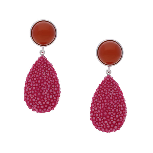 INAstyle I Orange-pinker Steckerohrring ROYA aus Rochenleder, Achat und 925er-Silber!
