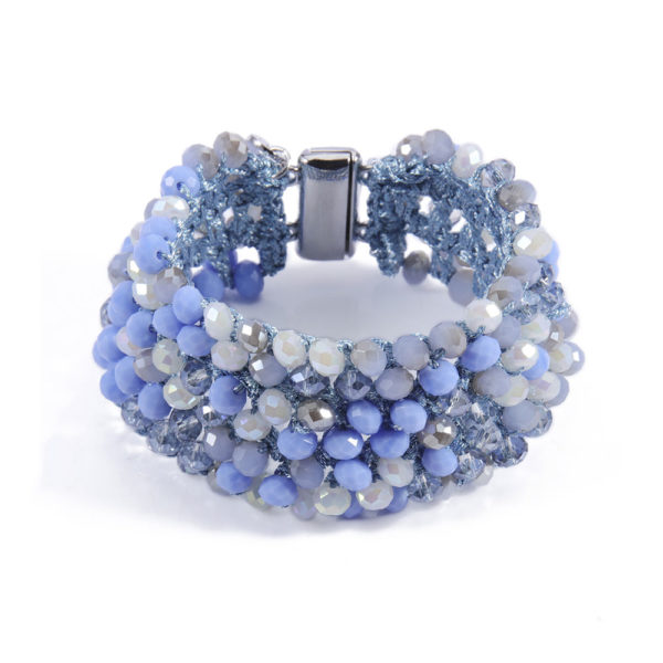 INAstyle I Breites Armband MARCELLA mit hellblauen, creme- und champagnerfarbenen Glaskristallen und silber Magnetverschluss!
