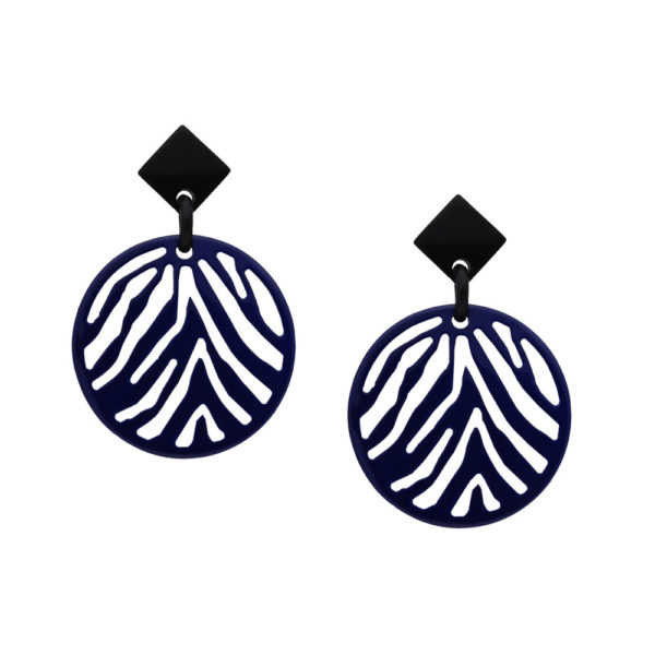 INAstyle I Steckerohrring Silja in Blau und Schwarz aus Büffelhorn mit Zebrastreifen-Muster!