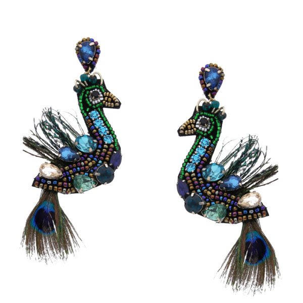 INAstyle I Steckerohrring Peacock in Form eines Pfaus mit Feder, Glaskristall und Perlen!