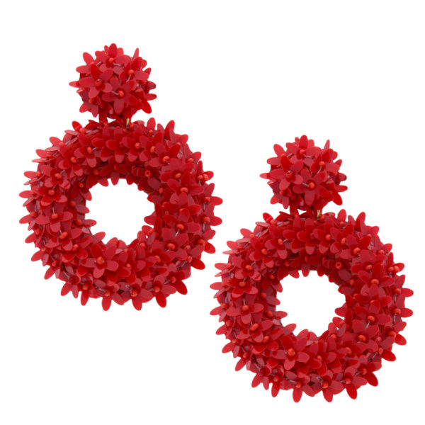 INAstyle I Großer Steckerohrring Glitta in Rot mit rundem Anhänger und vielen kleinen Blüten!
